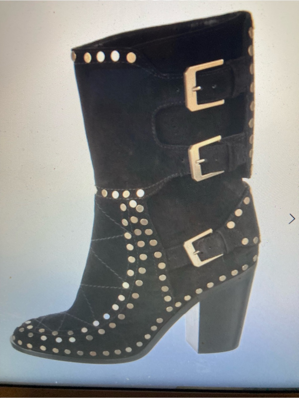 Laurence Dacade Suede Ankle Boots Black Round-Toes with Studded Accents Buckle